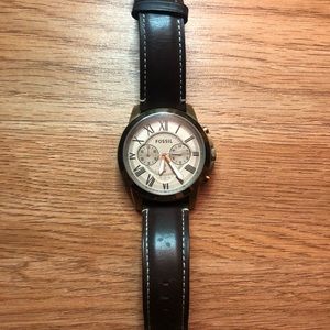 Fossil Mens Dark Brown Leather Watch 42” Dial